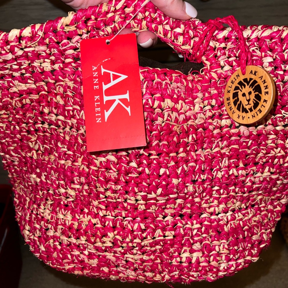 Anne Klein Red and Cream Textured Satchel